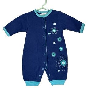 Carter's | Infant Girls Blue Floral Soft Fleece Jumpsuit Romper 0-3M